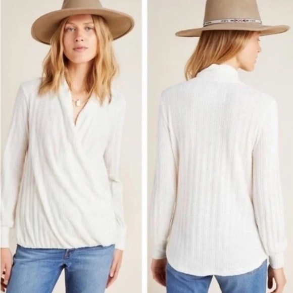 MAEVE By Anthropologie Ivory Wrap Front sweater size XS - Picture 2 of 6